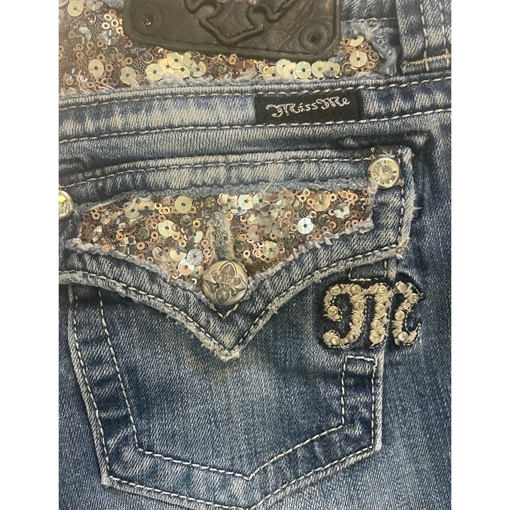 Miss Me Jeans Women's Sz 26 Medium Blue Wash Bootcut Rhinestone Pocket JE5731BR - Picture 3 of 8